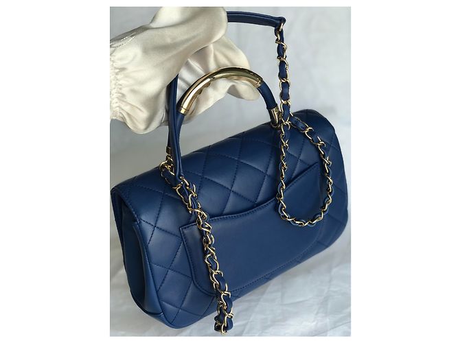 Chanel Medium Top Handle Flap Bag mit Karte, Box, Staubbeutel Blau Dunkelblau - Ansicht 7