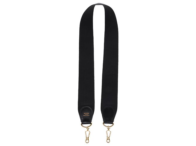 Tracolla modello Hermès in tela e pelle nera, hardware in metallo dorato per borse Hermès Nero - vista 2