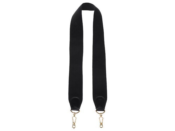 Tracolla modello Hermès in tela e pelle nera, hardware in metallo dorato per borse Hermès Nero - vista 3