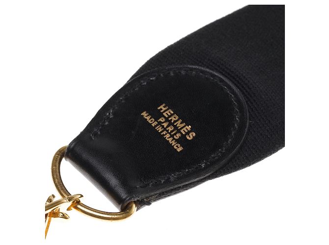 Tracolla modello Hermès in tela e pelle nera, hardware in metallo dorato per borse Hermès Nero - vista 4