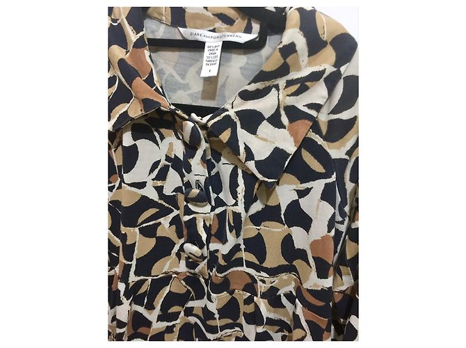 Vestido Diane Von Furstenberg de jersey de seda con estampado abstracto Castaño Negro Crema Caramelo - vista 6