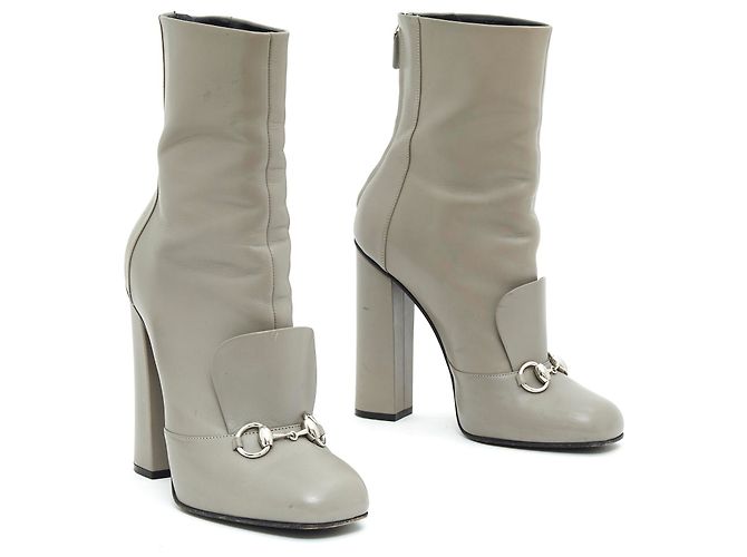 Botas Gucci Horsebit de cuero gris 40 Plata - vista 2