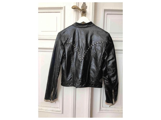 Guess Lederjacke mit Nieten Schwarz Silber Metallic Metallisch - Ansicht 2