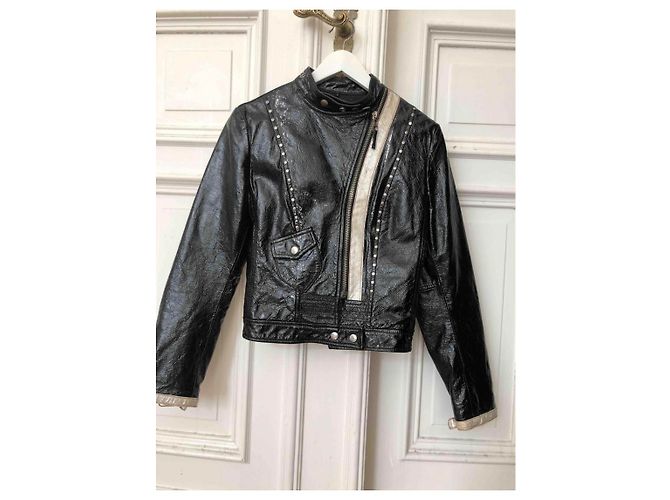 Guess Lederjacke mit Nieten Schwarz Silber Metallic Metallisch - Ansicht 4
