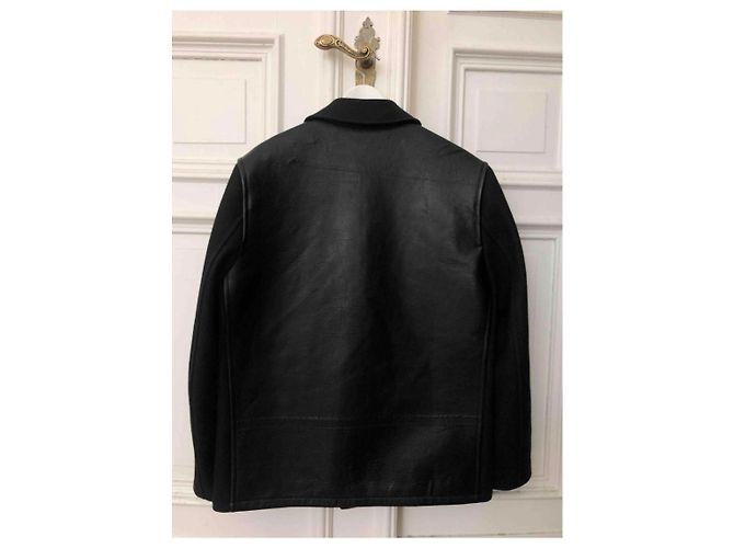 Cappotto Joseph in lana Melton e pelle nero - vista 3