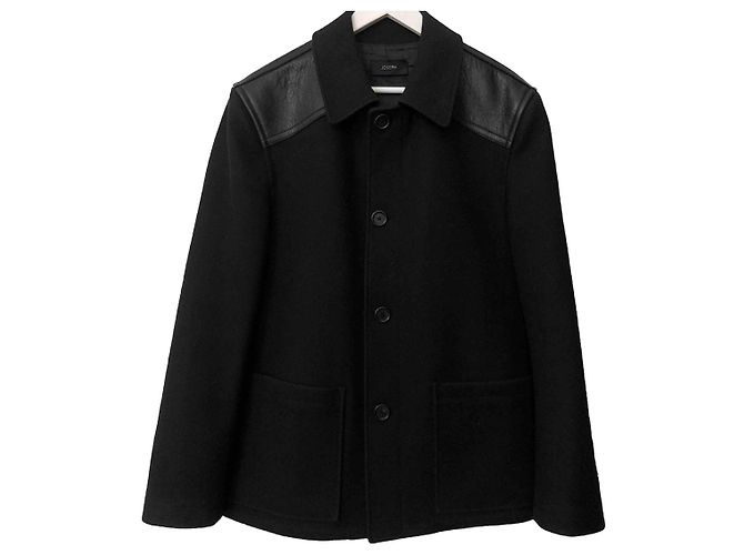 Cappotto Joseph in lana Melton e pelle nero - vista 4