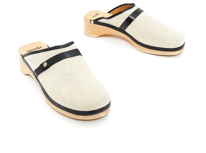 Hermès CLOG IN PELLE TELA FR40 NUOVO Nero Crudo - vista 3