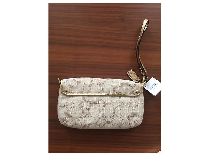 Clutch Coach Beige e Oro in Poliestere D'oro - vista 2