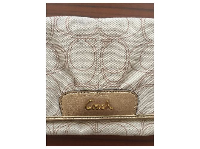 Clutch Coach Beige e Oro in Poliestere D'oro - vista 3