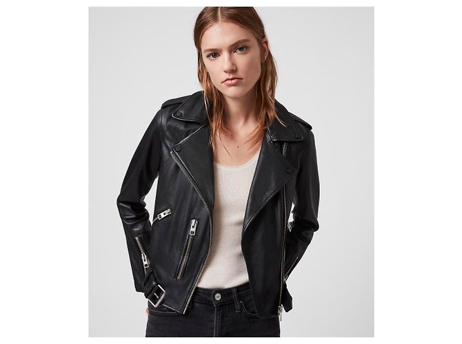 All Saints Balfern Lederjacke Schwarz - Ansicht 4