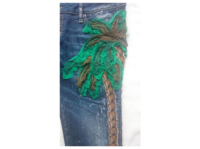 Jeans Dsquared2 Palm Tree Design Denim Azul Talle Bajo - vista 2