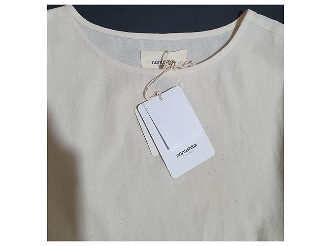 Blusa Nanushka in cotone beige con nappine - vista 4