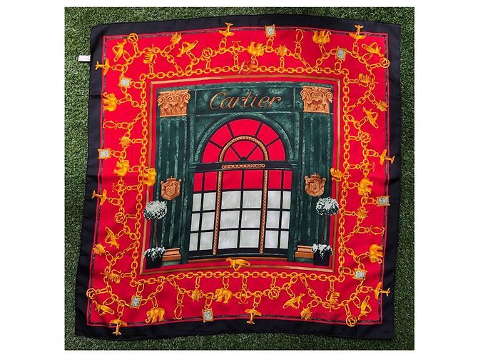 Sciarpa Cartier in seta nero rosso verde 90x90 cm - vista 2