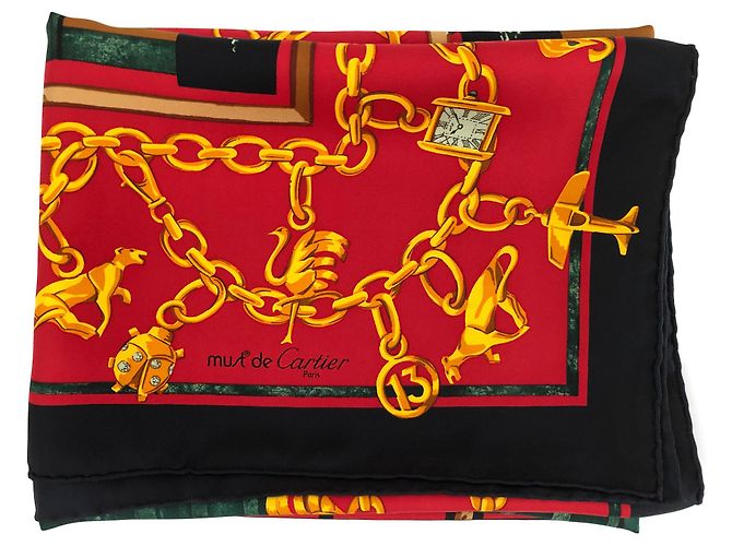 Sciarpa Cartier in seta nero rosso verde 90x90 cm - vista 3