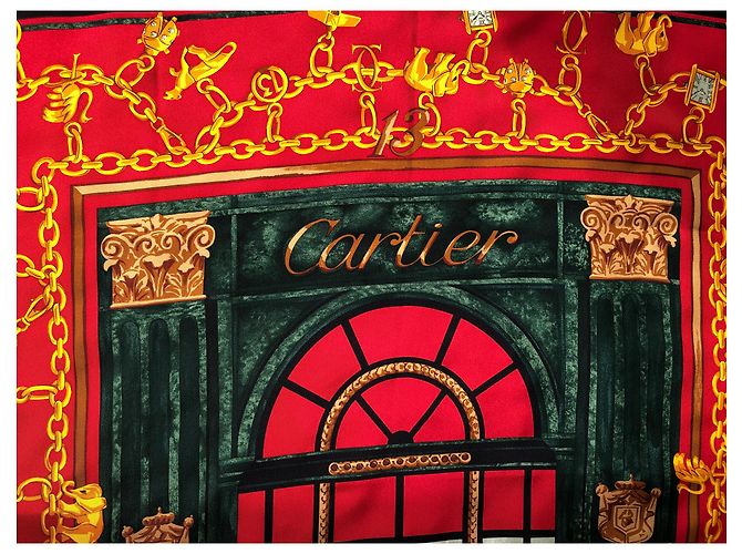 Sciarpa Cartier in seta nero rosso verde 90x90 cm - vista 5