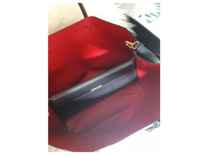 Double Borsa tote Prada in pelle saffiano nera Nero - vista 8