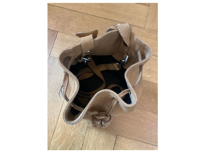 Saco bucket Sandro bege em couro e nubuck Castanho claro - vista 2