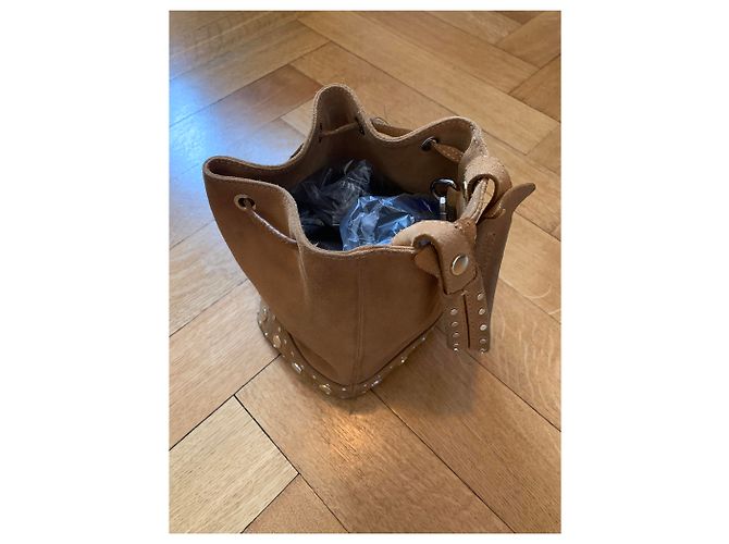 Saco bucket Sandro bege em couro e nubuck Castanho claro - vista 4