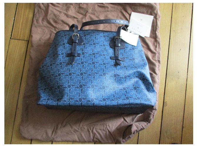 Borsa tote Céline in lino rivestito blu - vista 3