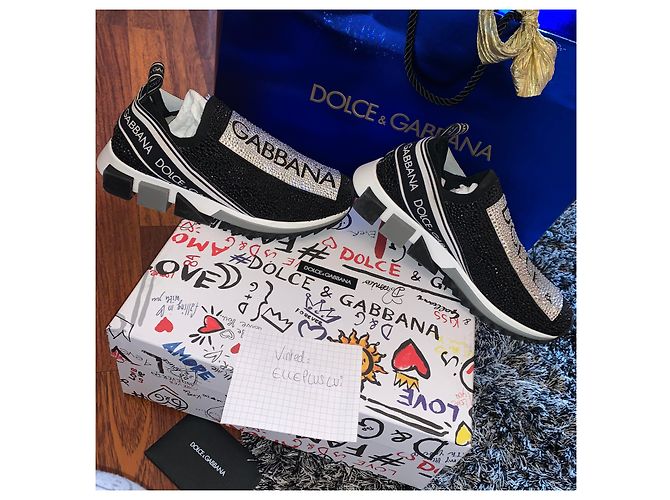 Dolce & Gabbana Sorrento Sneaker aus schwarzem Canvas mit Strass - Ansicht 10