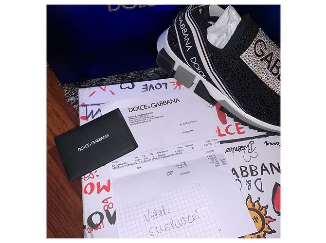 Dolce & Gabbana Sorrento Sneaker aus schwarzem Canvas mit Strass - Ansicht 3