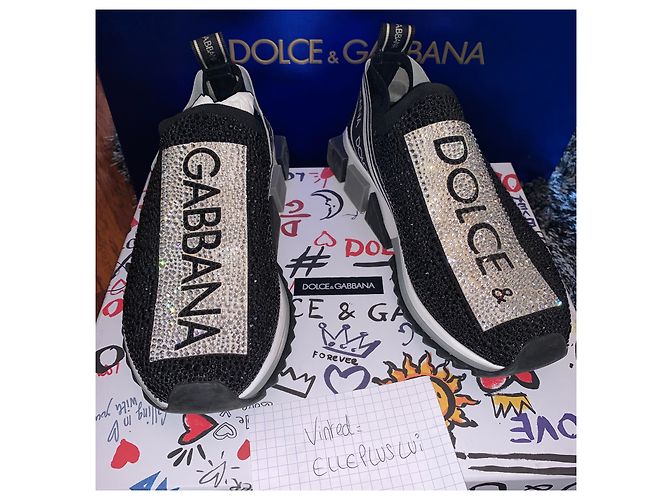 Dolce & Gabbana Sorrento Sneaker aus schwarzem Canvas mit Strass - Ansicht 4