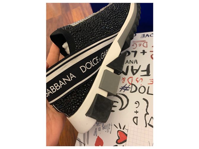 Dolce & Gabbana Sorrento Sneaker aus schwarzem Canvas mit Strass - Ansicht 6
