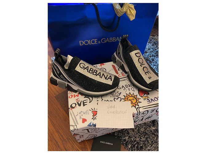 Dolce & Gabbana Sorrento Sneaker aus schwarzem Canvas mit Strass - Ansicht 8