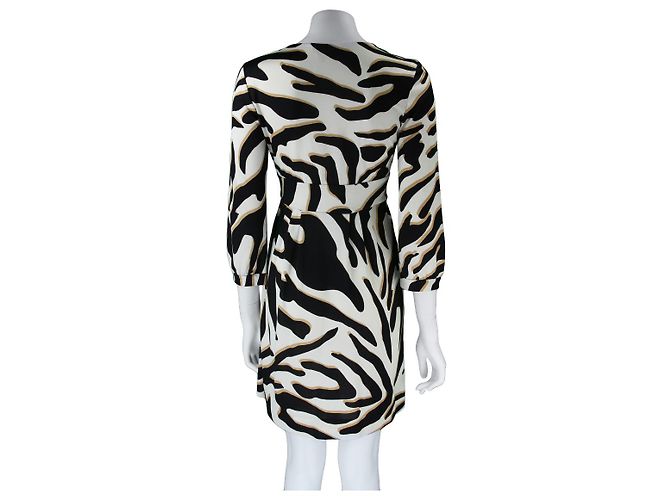 Diane Von Furstenberg Mavis Seidenkleid Schwarz Creme Karamell Roh - Ansicht 2