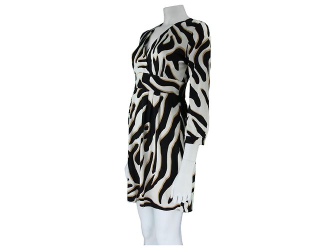 Diane Von Furstenberg Mavis Seidenkleid Schwarz Creme Karamell Roh - Ansicht 3