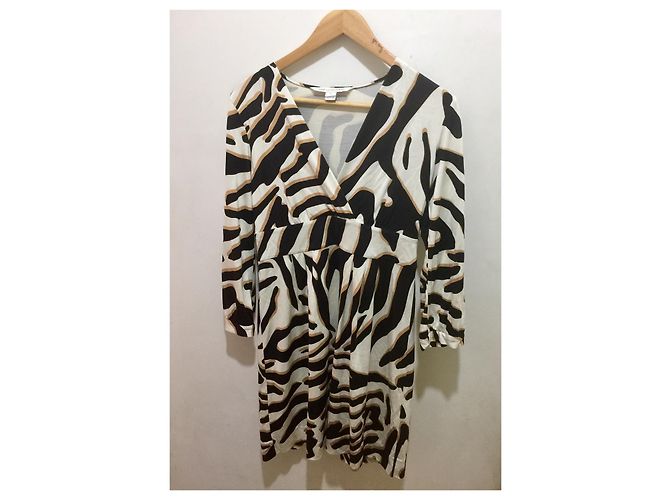 Diane Von Furstenberg Mavis Seidenkleid Schwarz Creme Karamell Roh - Ansicht 6