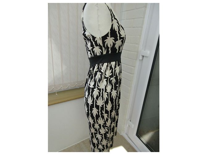 Diane Von Furstenberg Vintage-Kleid mit DvF-Palmendruck Schwarz Roh - Ansicht 3