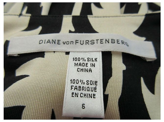 Diane Von Furstenberg Vintage-Kleid mit DvF-Palmendruck Schwarz Roh - Ansicht 4