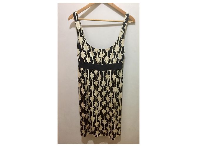 Diane Von Furstenberg Vintage-Kleid mit DvF-Palmendruck Schwarz Roh - Ansicht 6