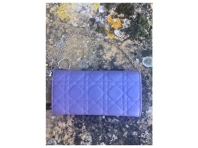 Christian Dior Pochette portafoglio Lady Dior in pelle cannage lilla Porpora - vista 13