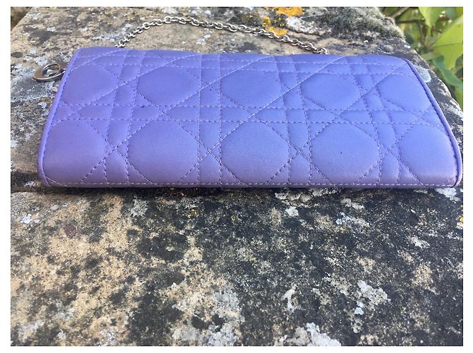 Christian Dior Pochette portafoglio Lady Dior in pelle cannage lilla Porpora - vista 14