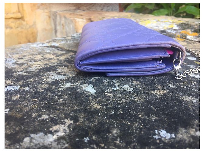 Christian Dior Pochette portafoglio Lady Dior in pelle cannage lilla Porpora - vista 15