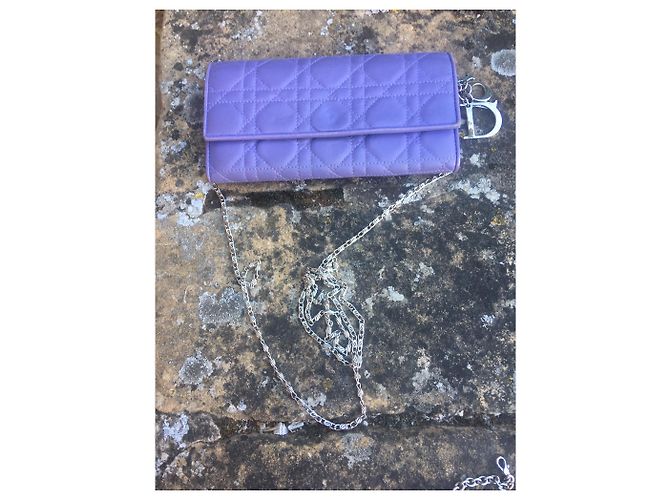 Christian Dior Pochette portafoglio Lady Dior in pelle cannage lilla Porpora - vista 2