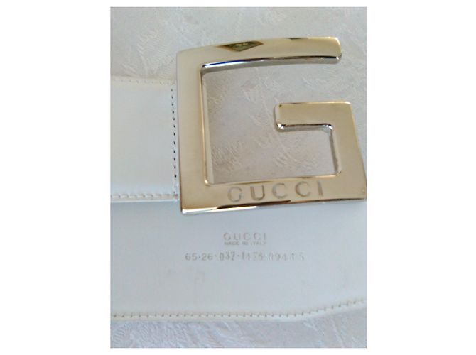 Gucci breiter Ledergürtel in Weiß mit silberner Schnalle 65 cm - Ansicht 3