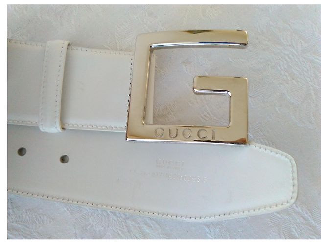 Gucci breiter Ledergürtel in Weiß mit silberner Schnalle 65 cm - Ansicht 5