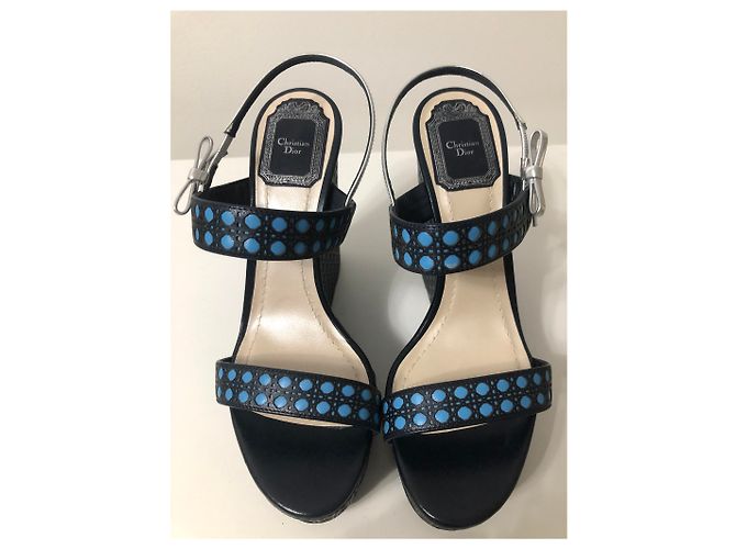 Mule con zeppa Christian Dior in pelle nera Nero - vista 9