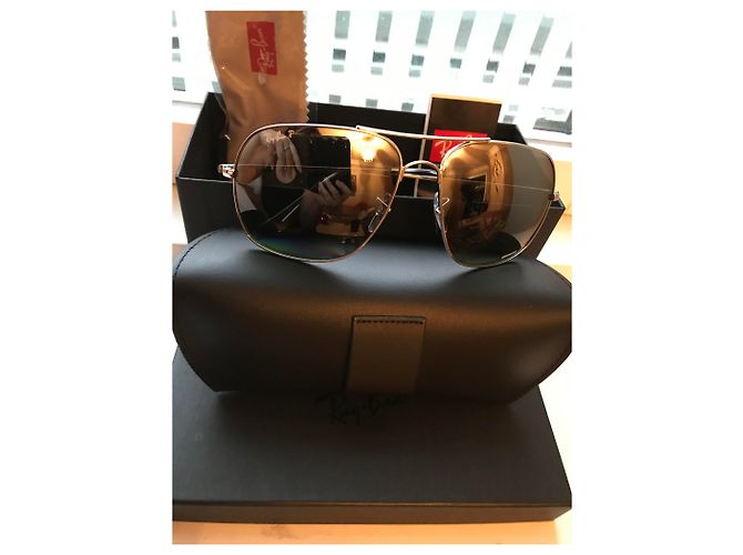 Ray-Ban Sonnenbrille RB3587 CHROMANCE Silver Frame Graue Gläser 61-15 Silber - Ansicht 4