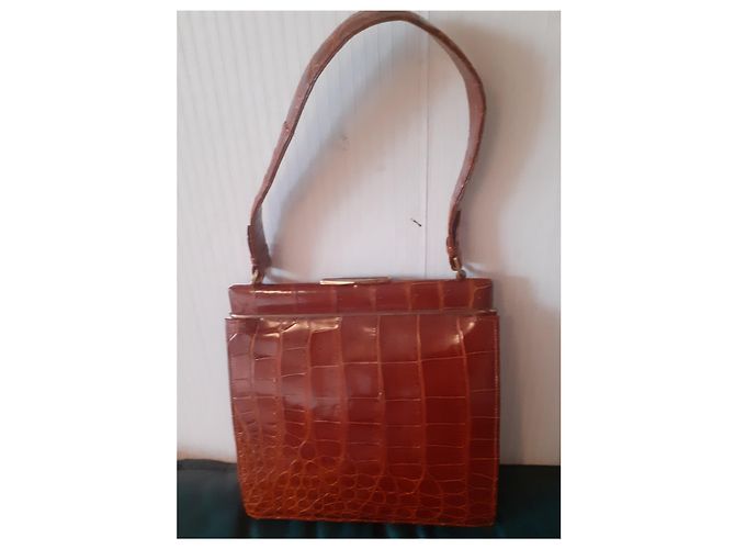 Autre Marque Borsa in pelle di coccodrillo marrone chiaro - vista 2