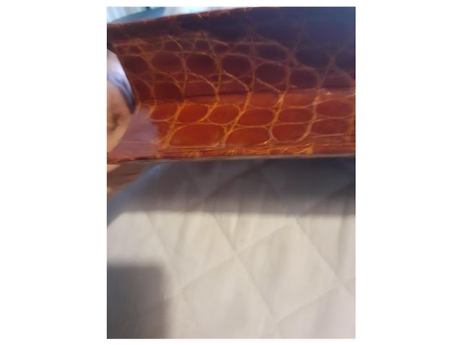 Autre Marque Borsa in pelle di coccodrillo marrone chiaro - vista 3