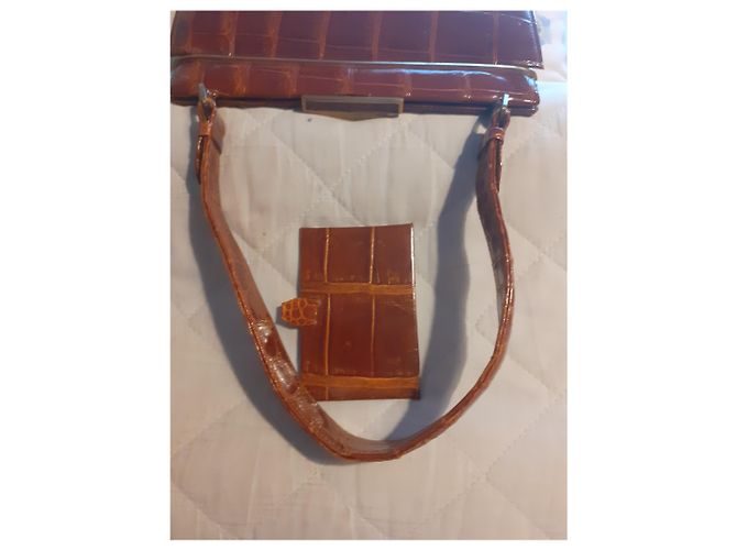 Autre Marque Borsa in pelle di coccodrillo marrone chiaro - vista 5