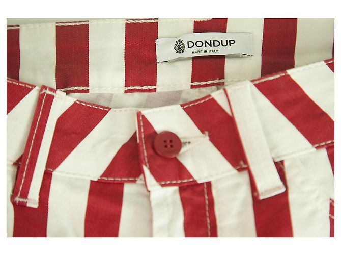 Dondup Pantalones de verano de algodón con pierna acampanada de rayas rojas y blancas tamaño de pantalón 27 - vista 4