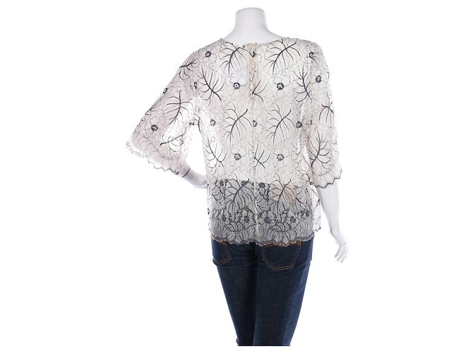 Blusa de renda Ganni marfim e roxo - vista 2