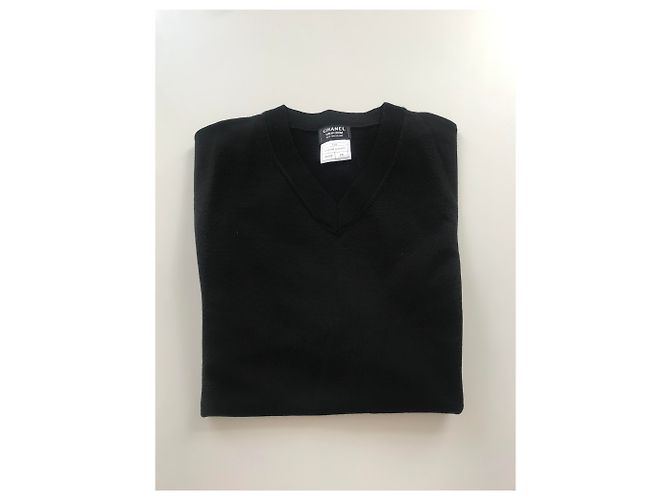 Chanel Herren Pullover mit V-Ausschnitt , Jersey-Material , Größe XS Schwarz - Ansicht 2