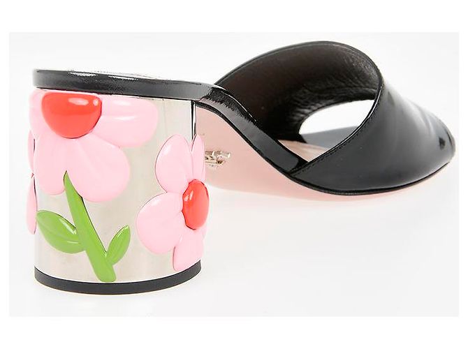 Prada Mules aus Lackleder Schwarz Zehen offen 39 - Ansicht 2