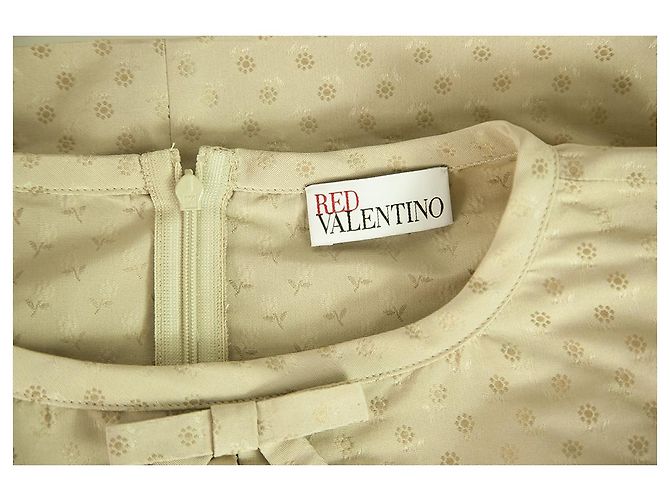 Red Valentino Valentino Camicetta senza maniche floreale jacquard rosso fiocchi beige davanti frontale tg 40 - vista 3